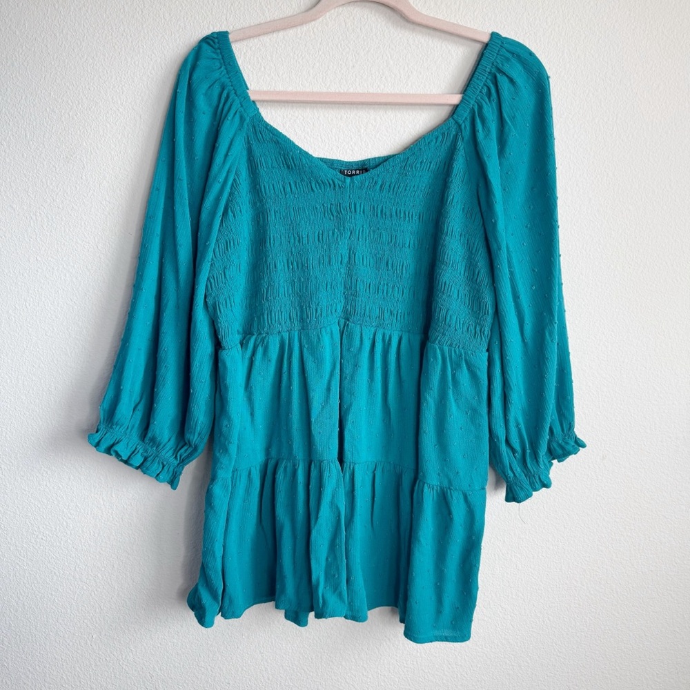 Torrid blue teal tiered ruffle babydoll blouse shirt plus size 2